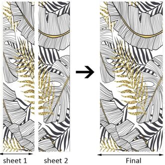 Pvc Zelfklevende Waterdichte Behang 3D Tropische Plant Gouden Lijn Deur Sticker Woonkamer Slaapkamer Thuis Decal Art 3D stickers 95x215cm