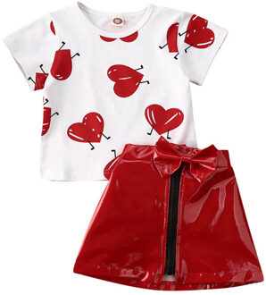Pydcoco Ons Voorraad 0-5 Jaar 2 Stuks Peuter Baby Meisjes Kleding Valentijnsdag Print Liefde Korte Mouwen top Lederen Rok Outfit 2T