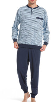 pyjama met knoopjes en boorden blauw - L