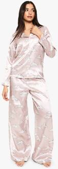 Pyjama-Set In Cloud Print Satijn: Overhemd Met Lange Mouwen En Broek, Beige - 40