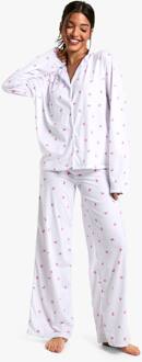 Pyjama Set: Langarmshirt Met Strikprint & Broekset, White - 40