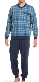 pyjama V-hals met boorden blauw - L