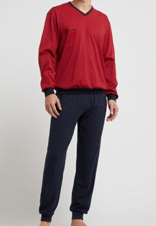 Pyjama V-hals met boorden rood - XL