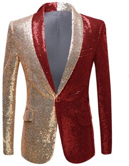 Pyjtrl Mannen Half Kleuren Goud Rood Zwart Pailletten Slim Fit Blazers Night Club Zangers Sequin Jasje Shawl Revers party Wear goud rood kleur / US size L 42R