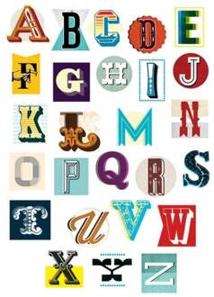 Pyramid Kunstdruk Vintage Letter Alphabet 60x80cm Divers - 60x80 cm