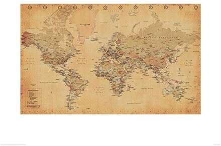 Pyramid Kunstdruk World Map Vintage - Engels - 60x80cm Divers - 60x80 cm