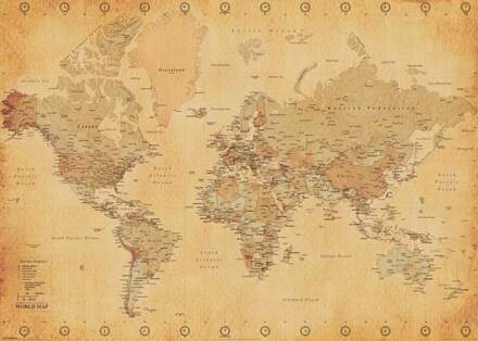 Pyramid World Map Vintage Style Poster 140x100cm