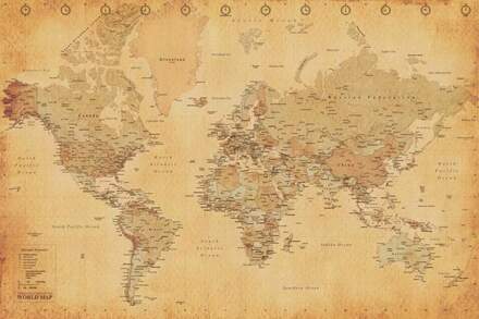 Pyramid World Map Vintage Style Poster 91,5x61cm