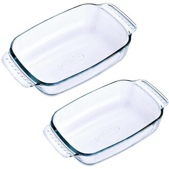 Pyrex 2x Ovenschaal/braadslede 1,2 en 0,7 liter - Ovenschalen Transparant