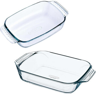 Pyrex 2x Ovenschaal/braadslede 1,2 en 1,4 liter - Ovenschalen Transparant