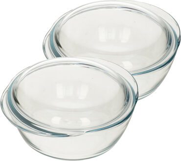 Pyrex 2x Ovenschalen/braadslede 2,1 liter rond met deksel 22 x 13 x 5 cm - Ovenschalen Transparant