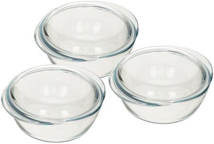 Pyrex 3x Ronde glazen ovenschalen met deksel 2,1 liter 22 x 13 x 5 cm - Ovenschaal/braadslede - Ovenschotel schalen - Bakvorm