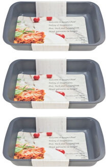 Pyrex 3x Zwarte rechthoekige glazen ovenschaal 1,8 liter 29,5 x 18 x 5 cm - Ovenschotel schalen - Bakvorm - Ovenschalen