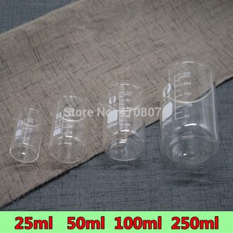 Pyrex Beker Lab glaswerk ronde kolf borosilicaatglas vlakke bodem voor wetenschappelijke experiment 25,50, 100,250ml 4 stks/set