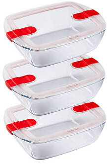 Pyrex Cook & Heat Schaal 1,1 liter Rechthoek Set van 3 Stuks Transparant