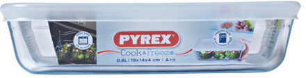 Pyrex Cook & Store ovenschaal met deksel - 19 x 14 cm - 0,8 liter Transparant