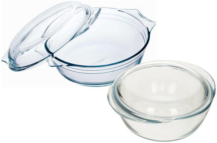 Pyrex Ovenschalen set van glas met deksel - 2x - 3,0 en 2,1 liter - met easy grip