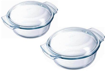 Pyrex Ovenschalen set van glas met deksel - 2x - 3 en 2,1 liter - met easy grip - Ovenschalen Transparant