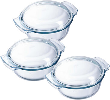 Pyrex ronde glazen ovenschaal met deksel - 3x - 2,1 liter - 22 x 13 x 5 cm - Ovenschotel schalen