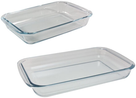 Pyrex Set Van 2x Rechthoekige Glazen Ovenschalen 1,6 En 3 Liter - Ovenschalen