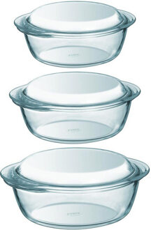 Pyrex Set van 3x stuks ronde glazen ovenschalen met deksel 1,4 en 2,1 en 3 liter - Ovenschalen Transparant