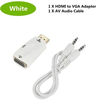 Pzzpss Man-vrouw Hdmi Naar Vga Adapter Hd 1080P Audio Kabel Converter Met 3.5 Jack Voor Pc Laptop computer Display Projector wit