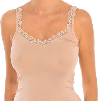 Q-EN706 T-shirts met kant voor dames - maat M Beige
