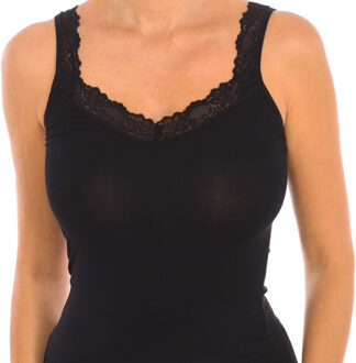 Q-EN706 T-shirts met kant voor dames Zwart