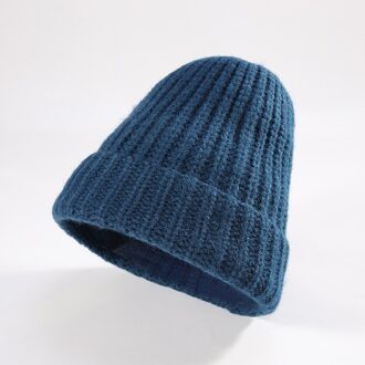 Q Gebreide Muts Unisex Herfst Winter Levert Katoen Mode Toevallige Hoed Voor Vrouwen Slouchy Motorkap Warm Houden Pure Kleur Koreaanse stijl Blauw