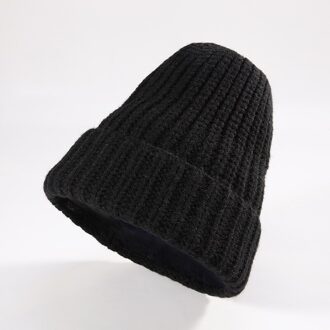 Q Gebreide Muts Unisex Herfst Winter Levert Katoen Mode Toevallige Hoed Voor Vrouwen Slouchy Motorkap Warm Houden Pure Kleur Koreaanse stijl zwart