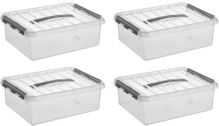 Q-line opbergbox 10L - Set van 4 - Transparant/grijs