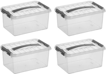 Q-line opbergbox 6L - Set van 4 - Transparant/grijs