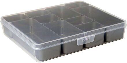 Q-line opbergdoos met 10 bakjes 3,6L transparant metaal - 29,6 x 25 x 5,2 cm Grijs