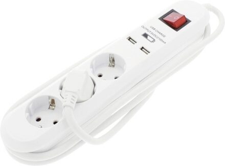 Q-Link Tafelcontactdoos 3-voudig +Ra + Schakelaar + 2 Usb Ingangen 1,5m Wit