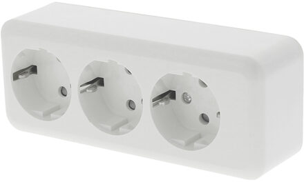 Q-Link Wandcontactdoos - Opbouw - 3-voudig Stopcontact - Randaarde - Kinderbeveiliging - Polarwit