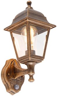 QAZQA Antieke wandlamp goud IP44 met bewegingsmelder - Capital