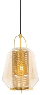 QAZQA Art deco hanglamp goud met amber glas 23 cm - Kevin