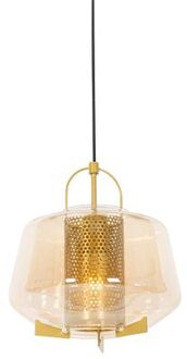 QAZQA Art deco hanglamp goud met amber glas 30 cm - Kevin