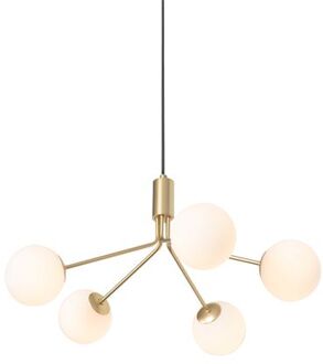 QAZQA Art Deco Hanglamp Goud Met Opaal Glas 5-lichts - Coby