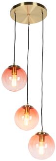 QAZQA Art deco hanglamp messing 45 cm 3-lichts roze - Pallon