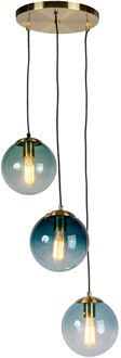 QAZQA Art deco hanglamp messing met blauwe glazen - Pallon