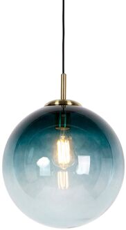 QAZQA Art Deco hanglamp messing met oceaanblauw glas 33 cm - Pallon