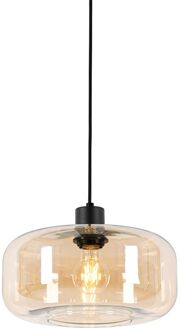 QAZQA Art Deco hanglamp zwart met amber glas - Bizle Beige