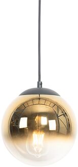 QAZQA Art deco hanglamp zwart met goud glas 20 cm - Pallon