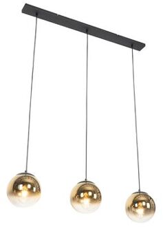 QAZQA Art deco hanglamp zwart met goud glas langwerpig 3-lichts