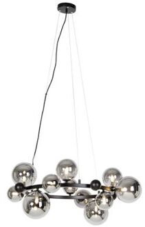 QAZQA Art Deco hanglamp zwart met smoke glas 12-lichts - David Grijs