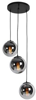 QAZQA Art deco hanglamp zwart met smoke glas 3-lichts - Pallon Zilver