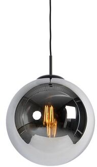 QAZQA Art Deco Hanglamp Zwart Met Smoke Glas 30 Cm - Pallon