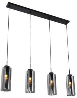 QAZQA Art Deco Hanglamp Zwart Met Smoke Glas 4-lichts - Laura