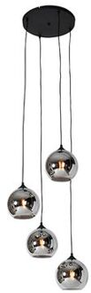 QAZQA Art Deco Hanglamp Zwart Met Smoke Glas 4-lichts - Wallace